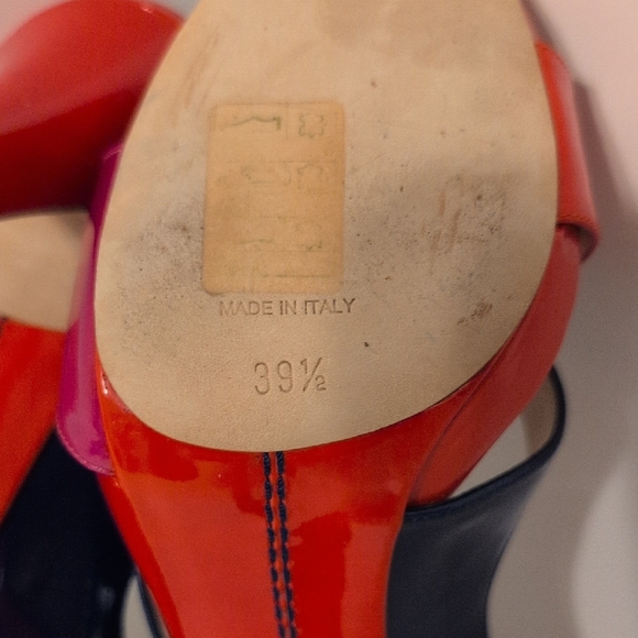 Giorgio Armani, Italy, Patent Leather, Heels, Sandals, Red, Purple, Blue, Size 9 - Picture 9 of 12
